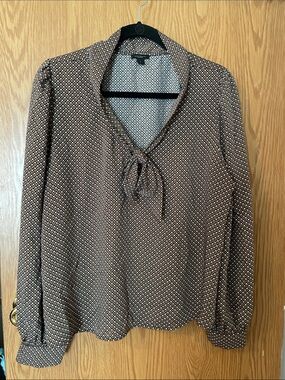 Ann Taylor Factory Brown Geometric Tie-Neck Blouse
